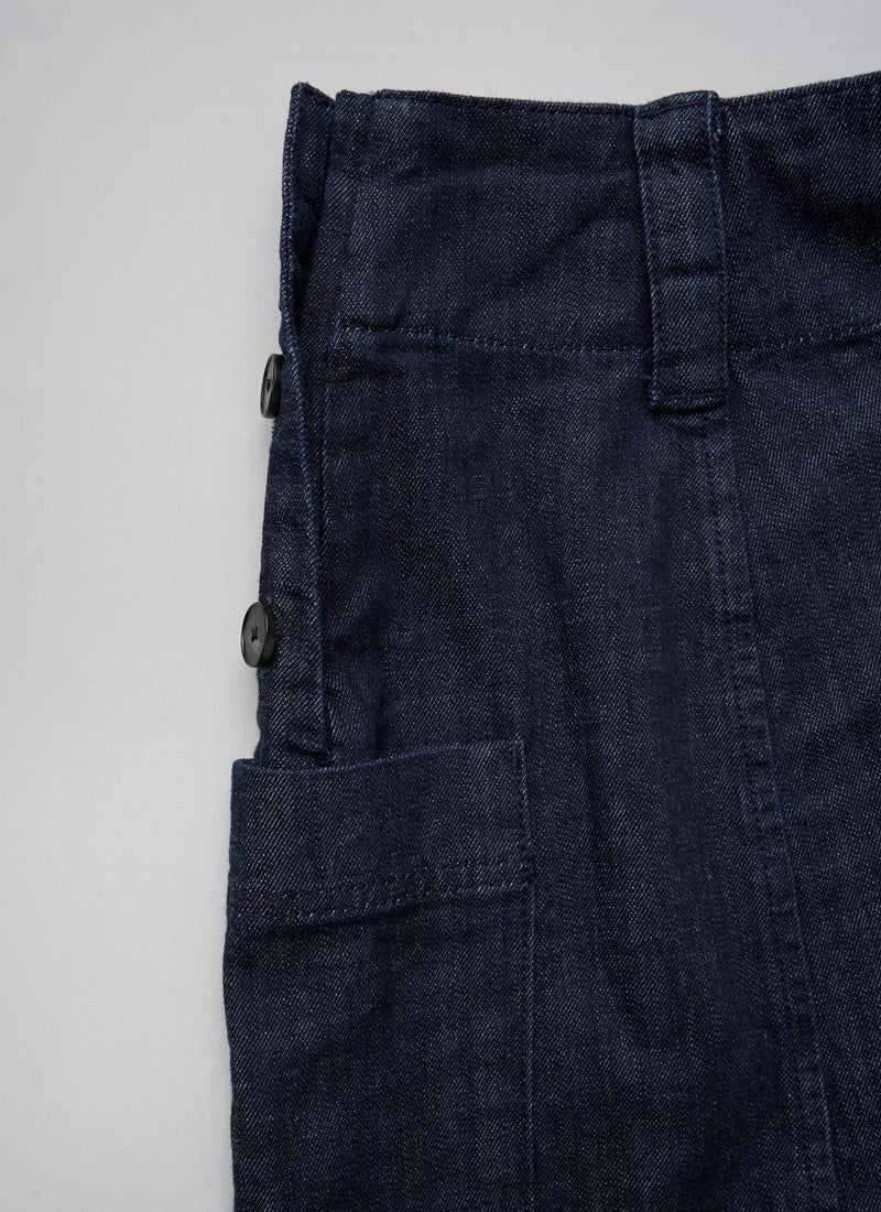 Reworn Side Button Denim Skirt Size 14 (007) | Indigo
