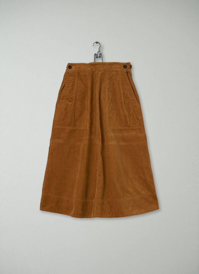 Reworn A Line Cord Skirt Size L (050) | Toffee