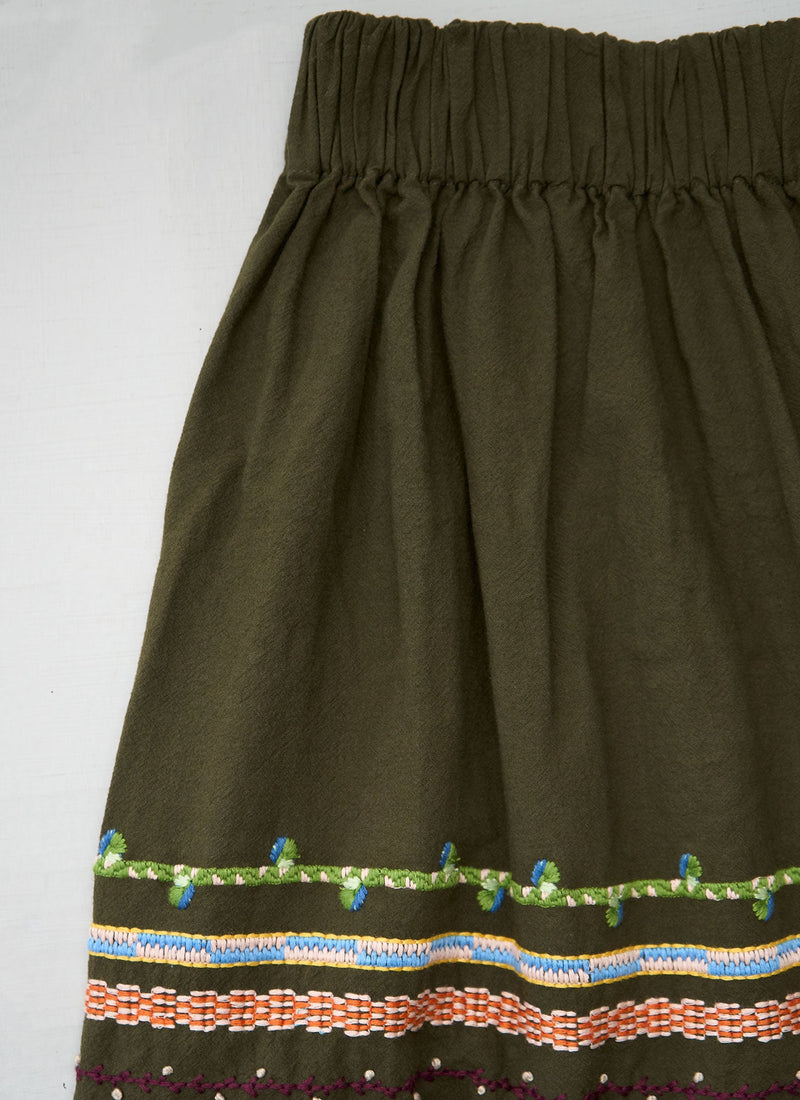 Reworn Embroidered Textured Cotton Skirts Size L (326) | Multi