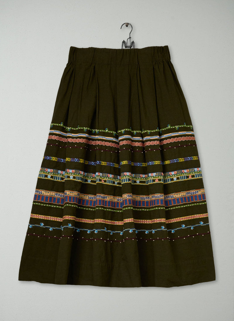Reworn Embroidered Textured Cotton Skirts Size L (326) | Multi