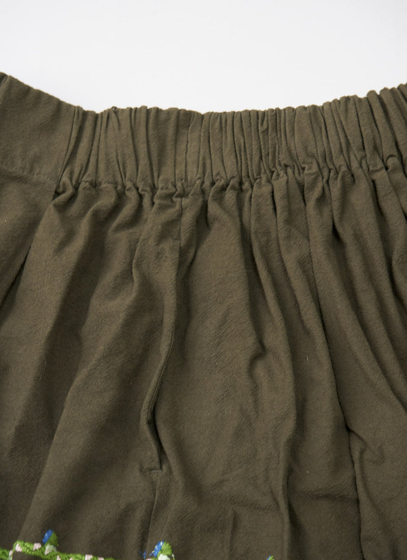 Reworn Embroidered Cotton Skirt Size S (036) | Tent Green