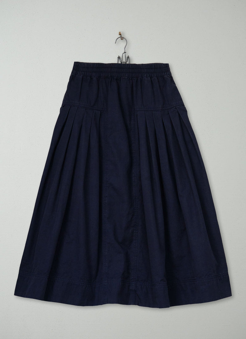 Reworn Pleated Cotton Skirt Size S (340) | Navy