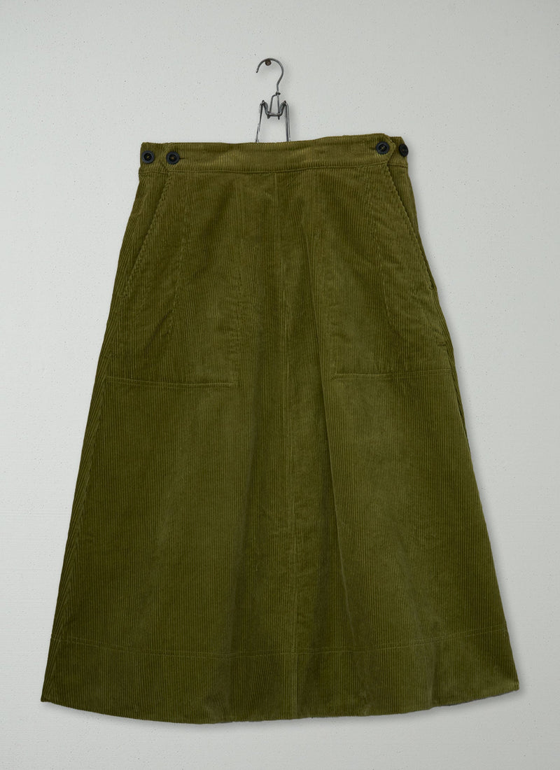 Reworn Cord Skirt Size L (360) | Olive