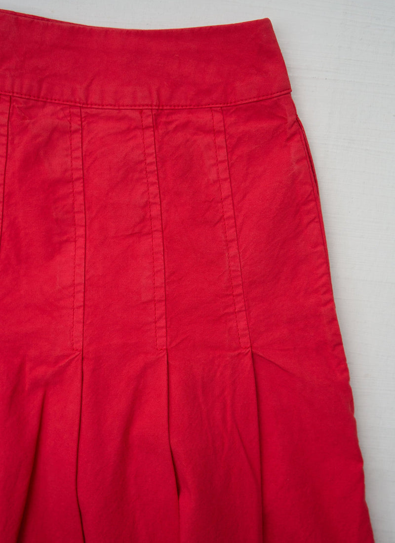 Reworn Cotton Linen Skirt Size 12 (354) | Cardinal Red