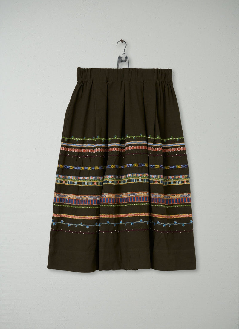 Reworn Embroidered Skirt Size L (044) | Tent Green