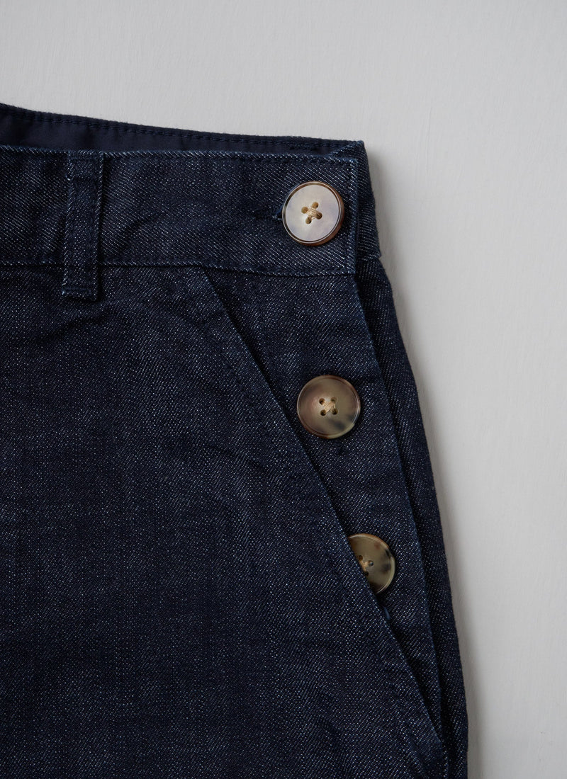 Reworn Side Button Denim Trousers Size 12 (042) | Indigo