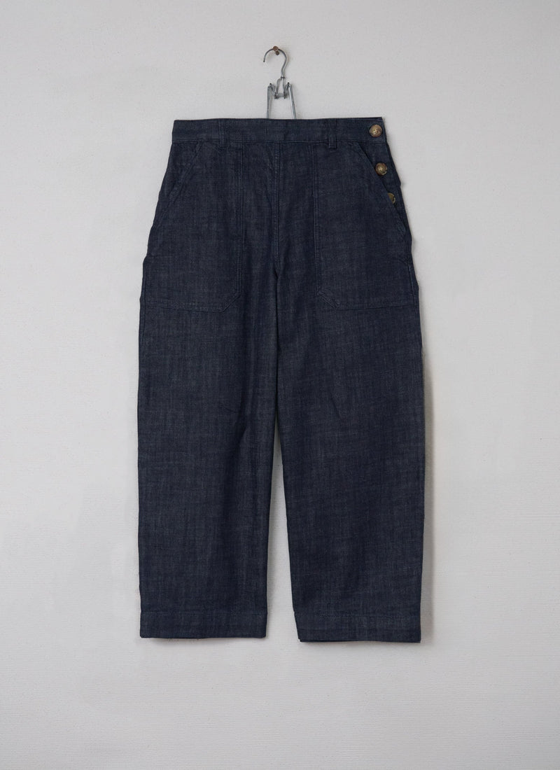 Reworn Side Button Denim Trousers Size 12 (042) | Indigo