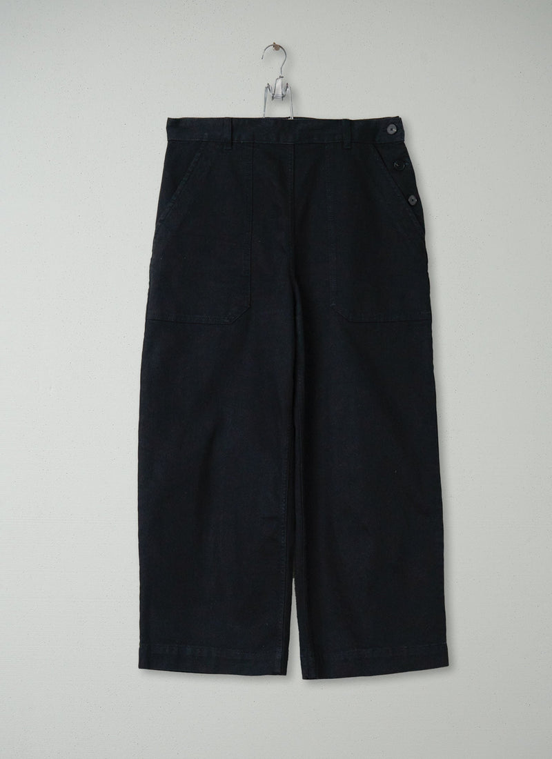Reworn Denim Side Button Trousers Size 12 (170) | Black