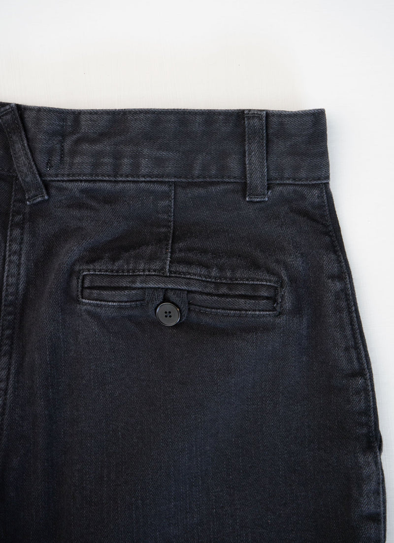 Reworn Denim Side Button Trousers Size 8 (303) | Black