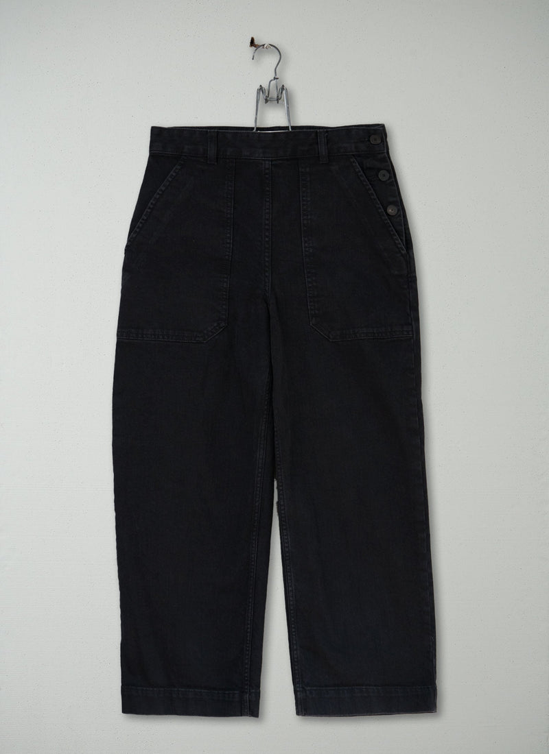 Reworn Denim Side Button Trousers Size 8 (303) | Black