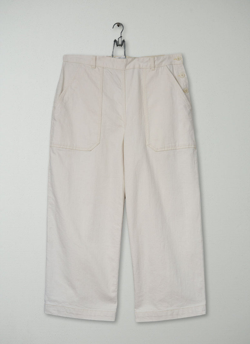 Reworn Annie Side Button Trousers Size 12 (1252) | Ecru