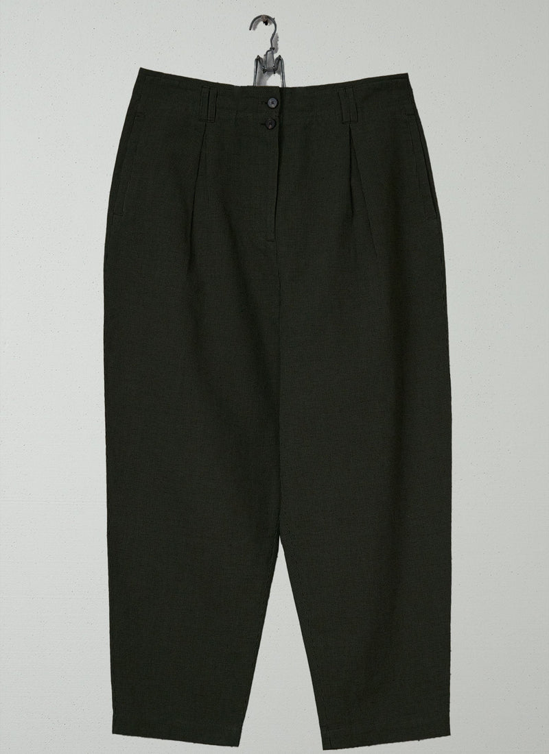 Reworn Cotton Linen Dogtooth Trousers Size 18 (1075) | Multi