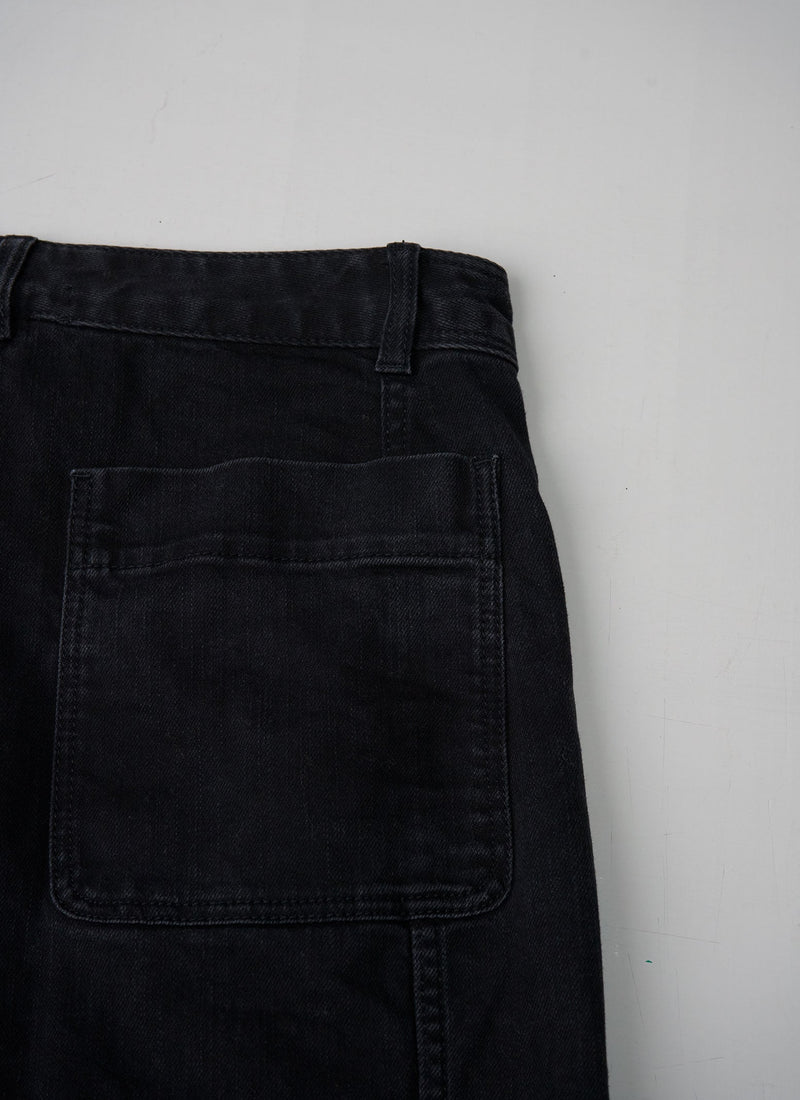 Reworn Denim Flat Front Trousers Size 8 (152) | Black