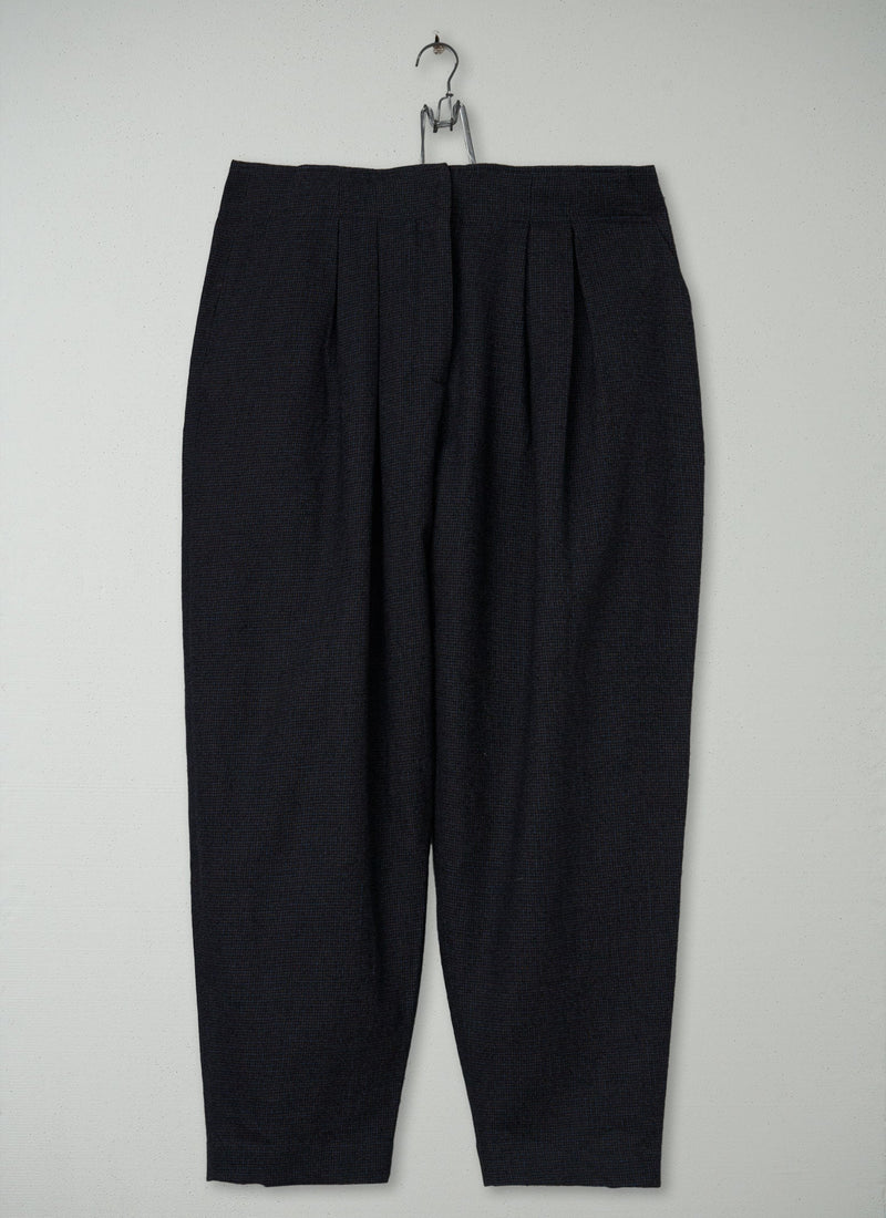 Reworn Wool Cotton Check Trousers Size 16 (817) | Blue