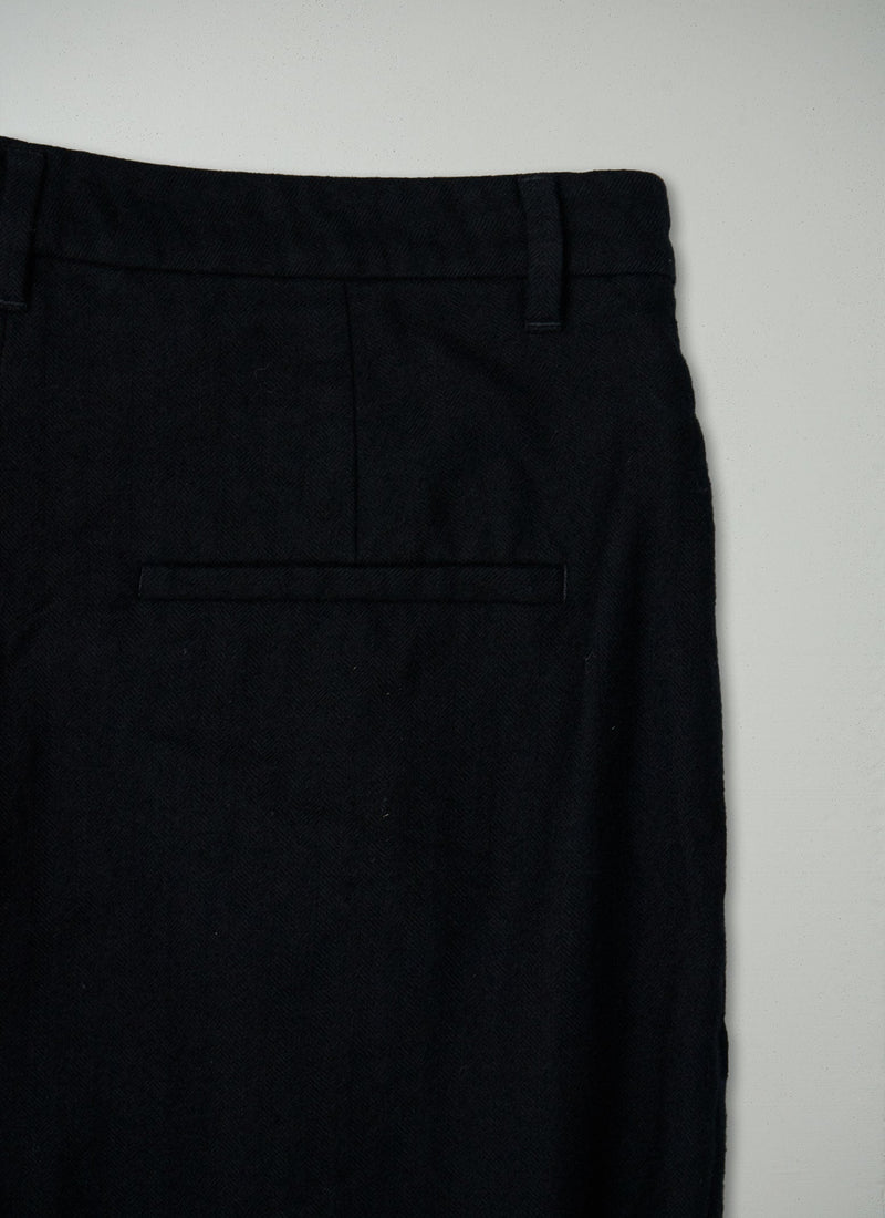 Reworn Wool Cotton Tapered Trousers Size 18 (756) | Black