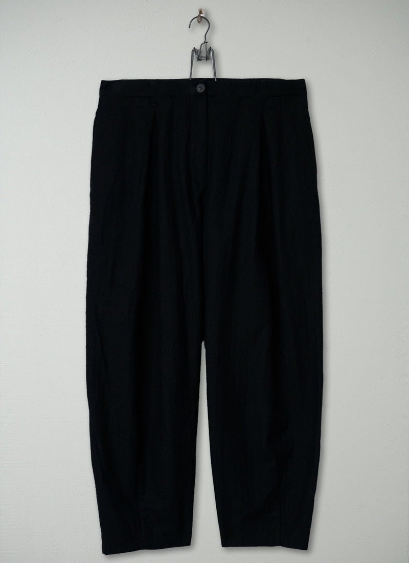 Reworn Wool Cotton Tapered Trousers Size 18 (756) | Black