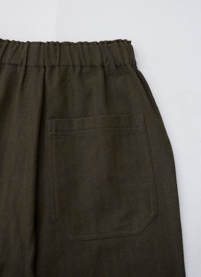 Reworn Wool Cotton Herringbone Trousers Size 10 (761) | Brown/Olive