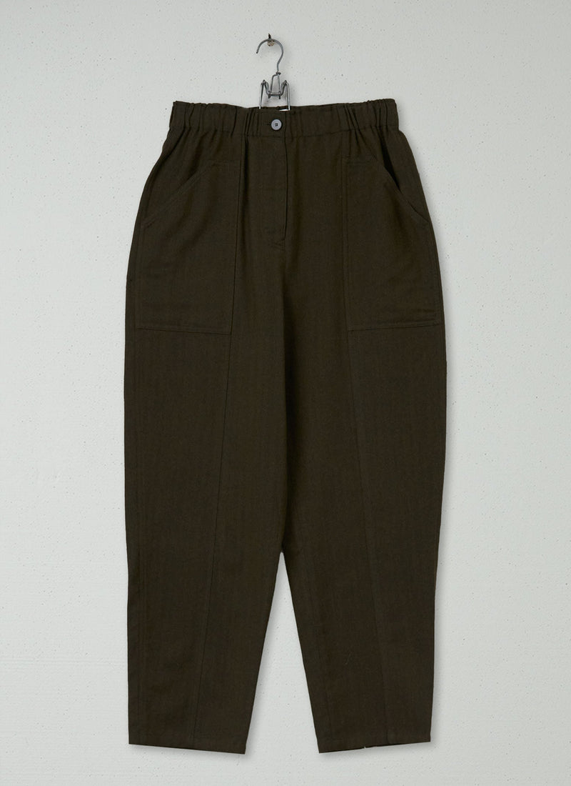 Reworn Wool Cotton Herringbone Trousers Size 10 (761) | Brown/Olive