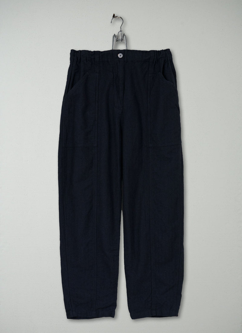 Reworn Wool Cotton Herringbone Trousers Size 12 (286) | Navy