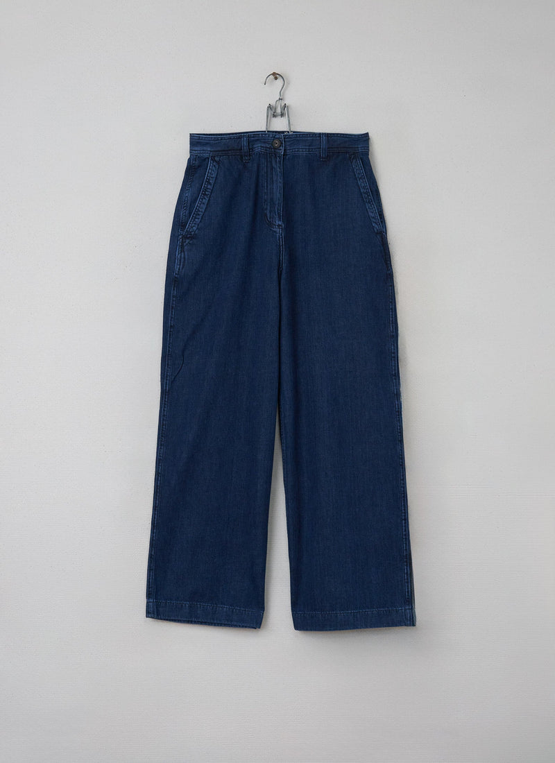 Reworn Flat  Front Denim Trousers Size 10 (043) | Indigo