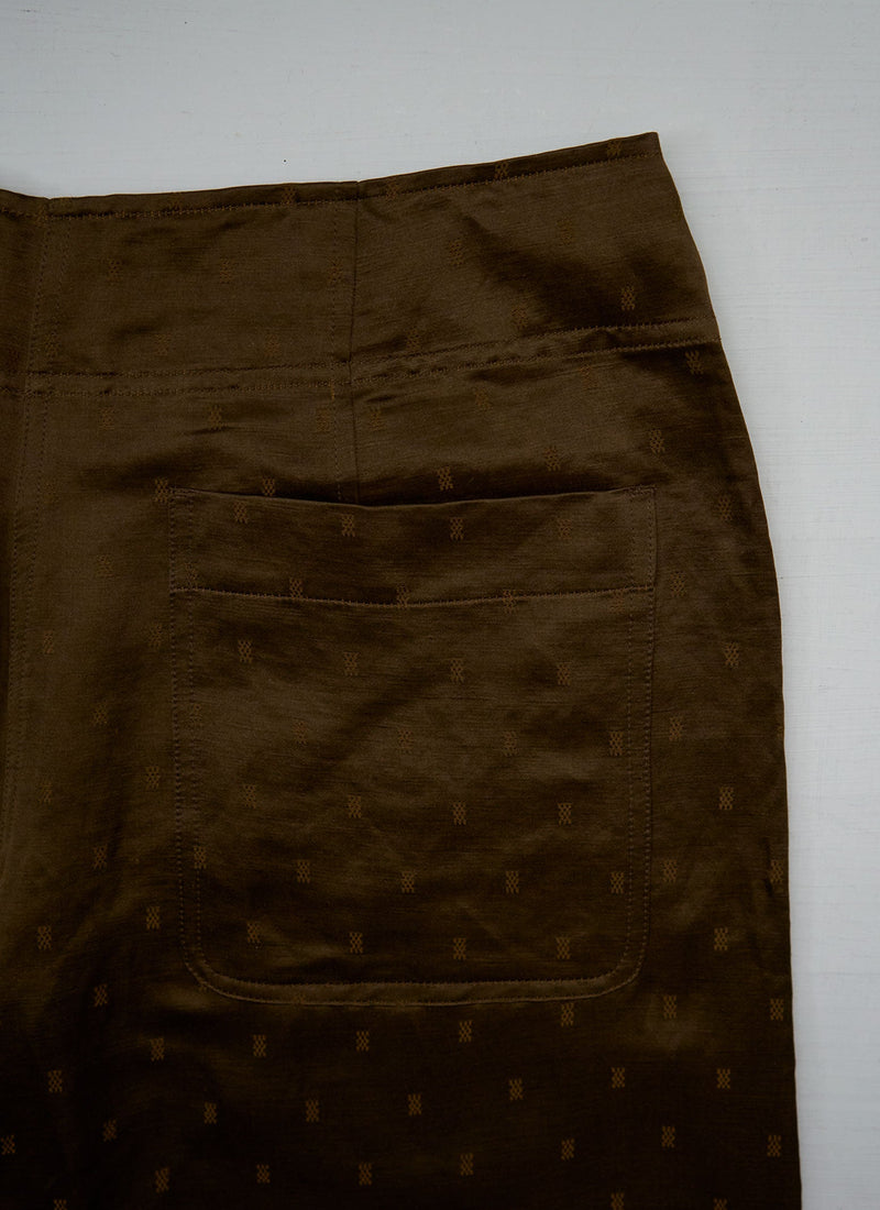 Reworn Linen Silk Jacquard Trousers Size 12 (1097) | Bronze