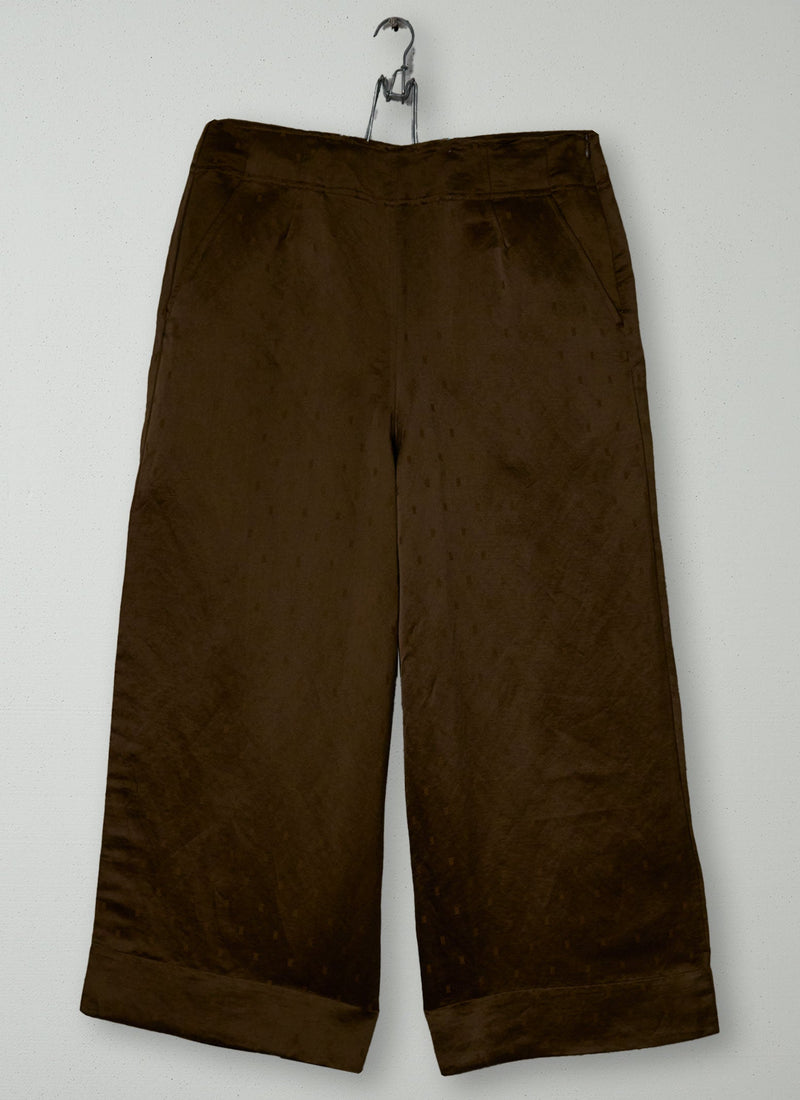 Reworn Linen Silk Jacquard Trousers Size 12 (1097) | Bronze