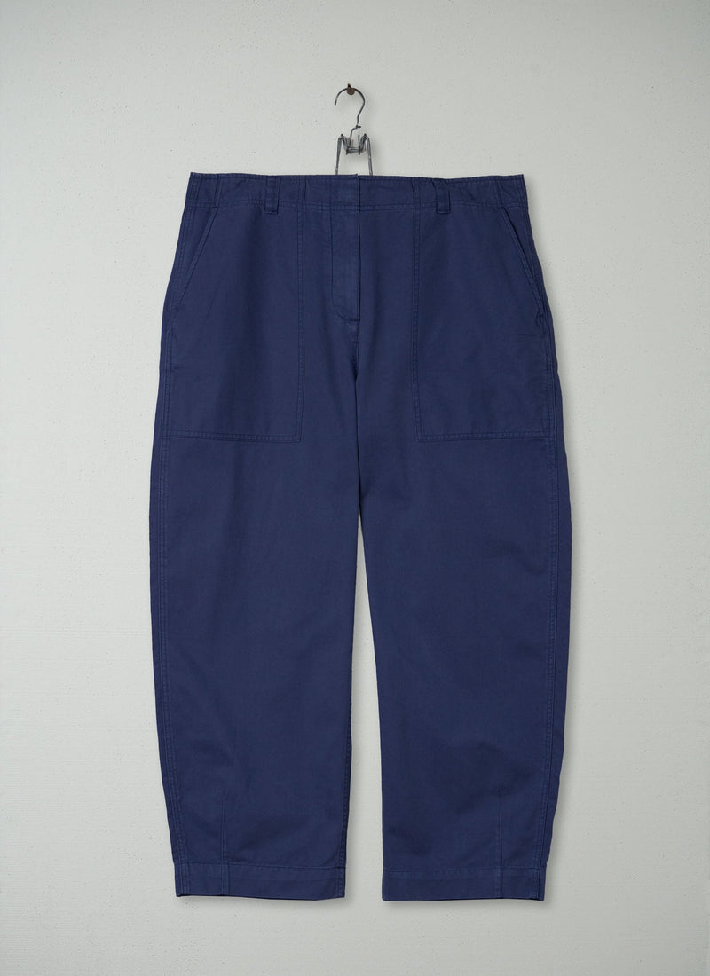 Reworn Cotton Linen Tapered Trousers Size 8 (1007) | French Blue