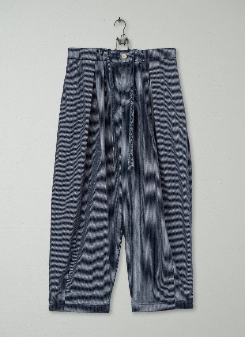 Reworn Indigo Stripe Cotton Trousers Size 4 (1074) | Multi