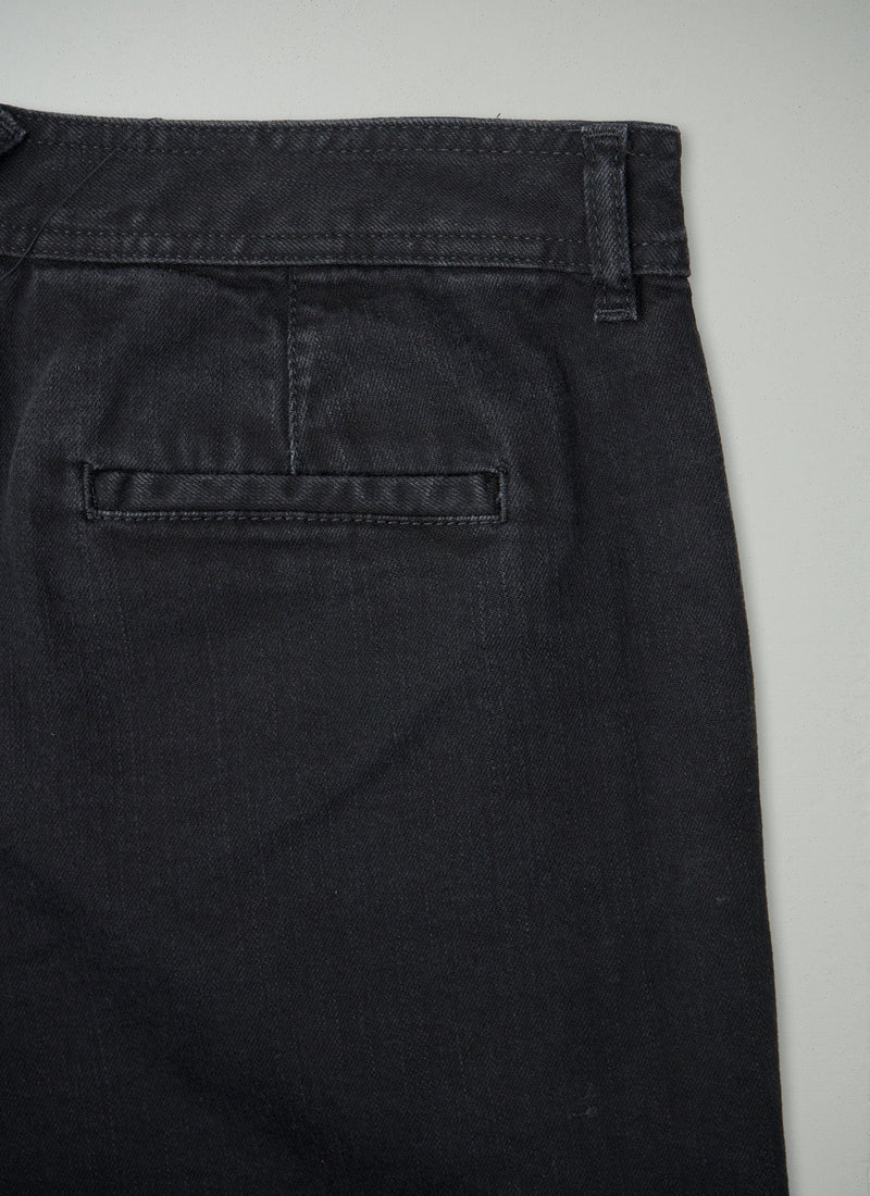 Reworn Black Denim Side Button Trousers Size 12 (1380) | Black