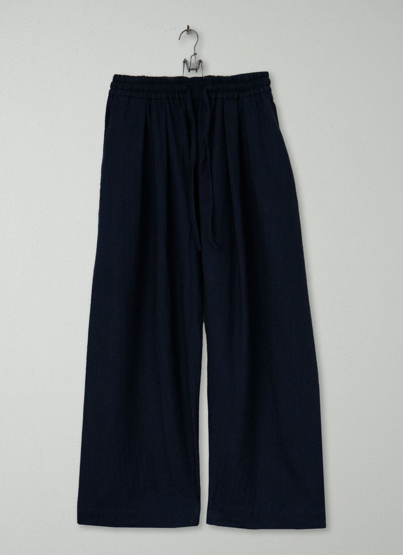 Reworn Wool Cotton Pull On Trousers Size M (951) | Dark Navy