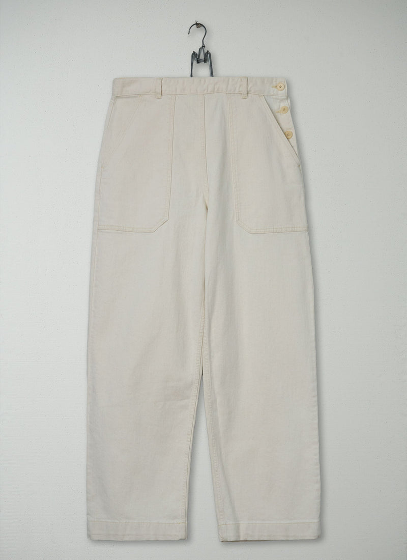 Reworn Ecru Denim Full Length Trousers Size 6 (798) | Ecru