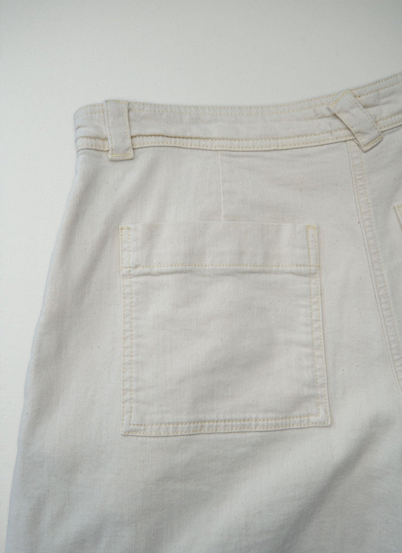 Reworn Ecru Denim Pleat Front Trousers Size 12 (1366) | Ecru