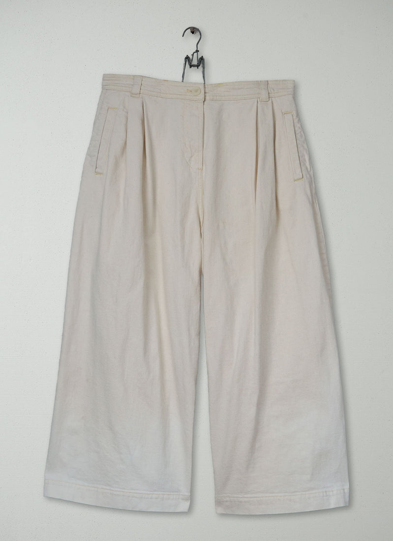Reworn Ecru Denim Pleat Front Trousers Size 8 (1482) | Ecru