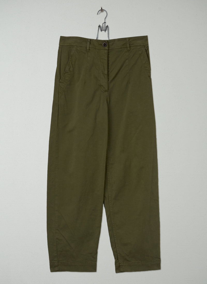 Reworn Darted Cotton Twill Trousers Size 14 (970) | Green