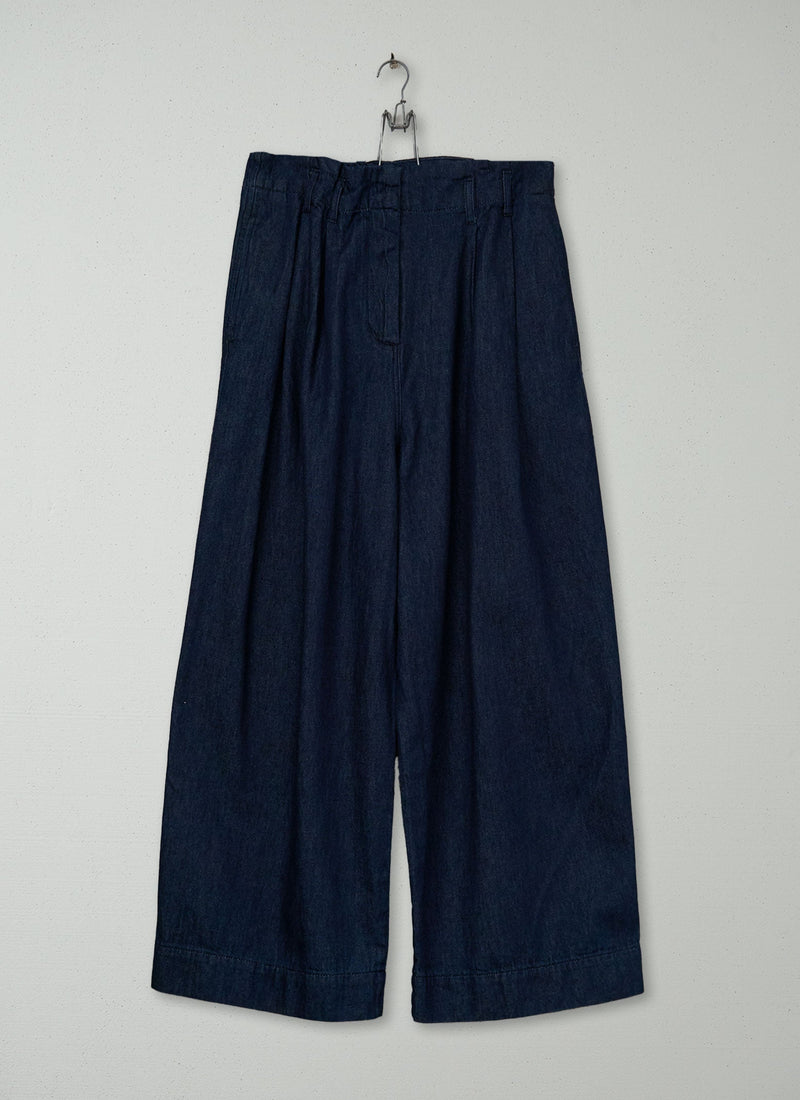 Reworn Cotton Hemp Wide Leg Trousers Size 14 (682) | Indigo
