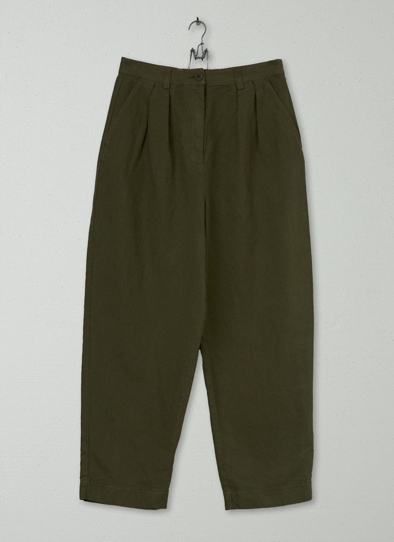 Reworn Cotton Linen Trousers Size 10 (892) | Sap Green