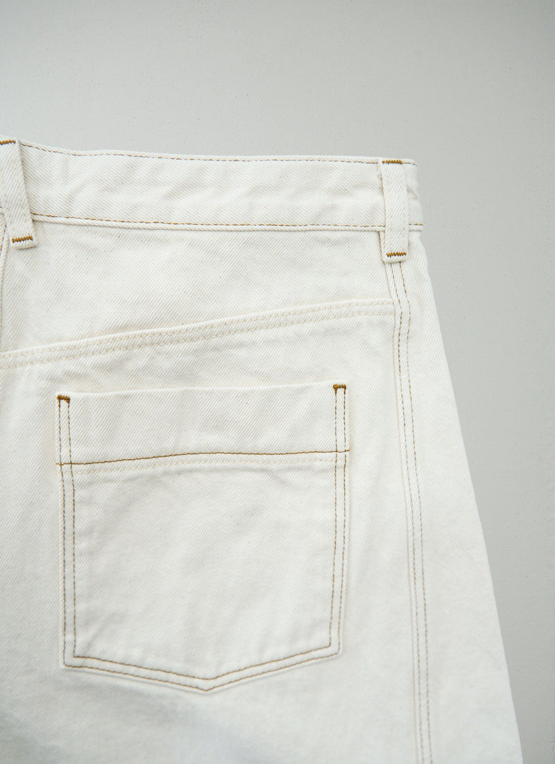 Reworn Twisted Seam Ecru Denim Trousers Size 14 (1206) | Ecru