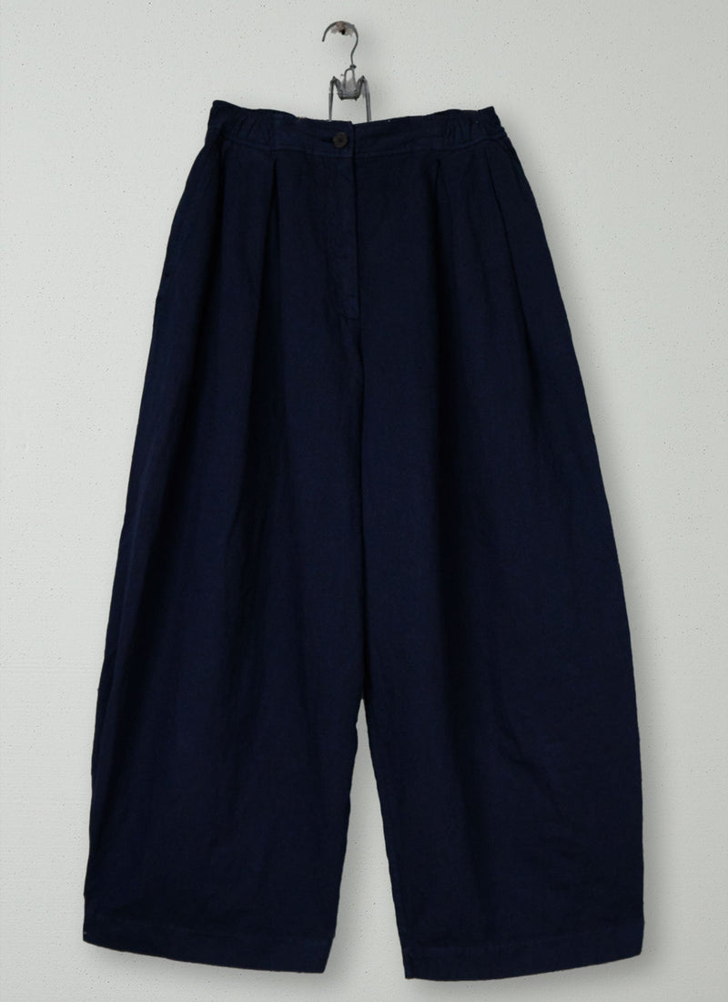 Reworn Cotton Linen Canvas Wide Leg Trousers Size M (1088) | Navy