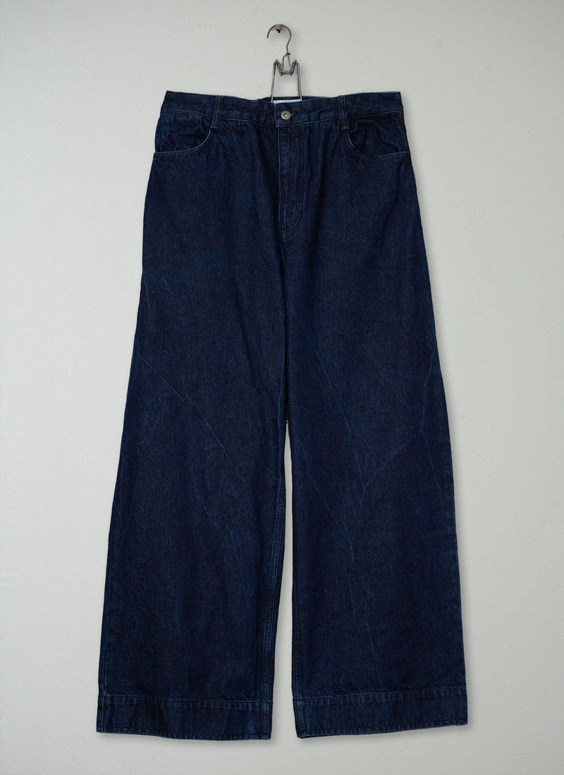 Reworn Wide Leg Denim Trousers Size 14 (1391) | Indigo