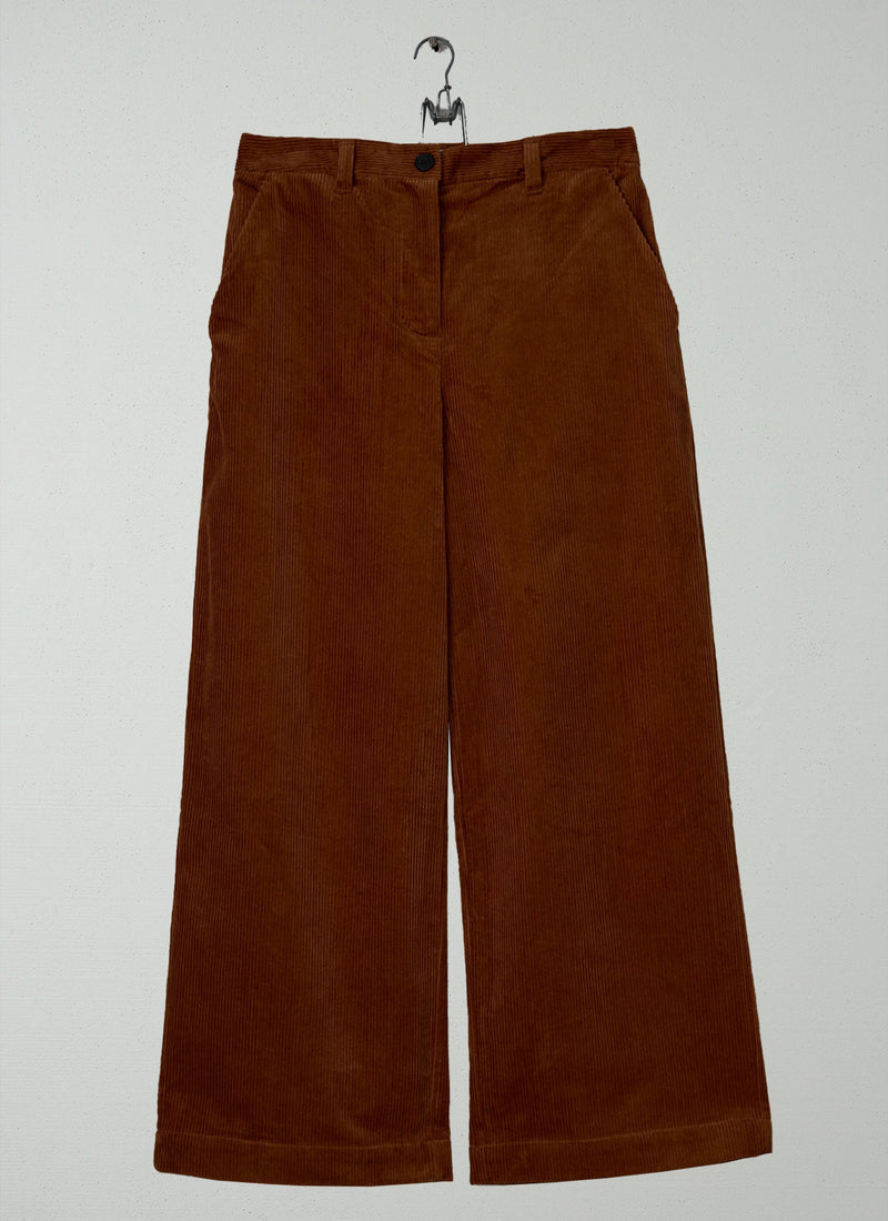 Reworn Wide Straight Cord Trousers Size 12 (1065) | Burnt Sienna