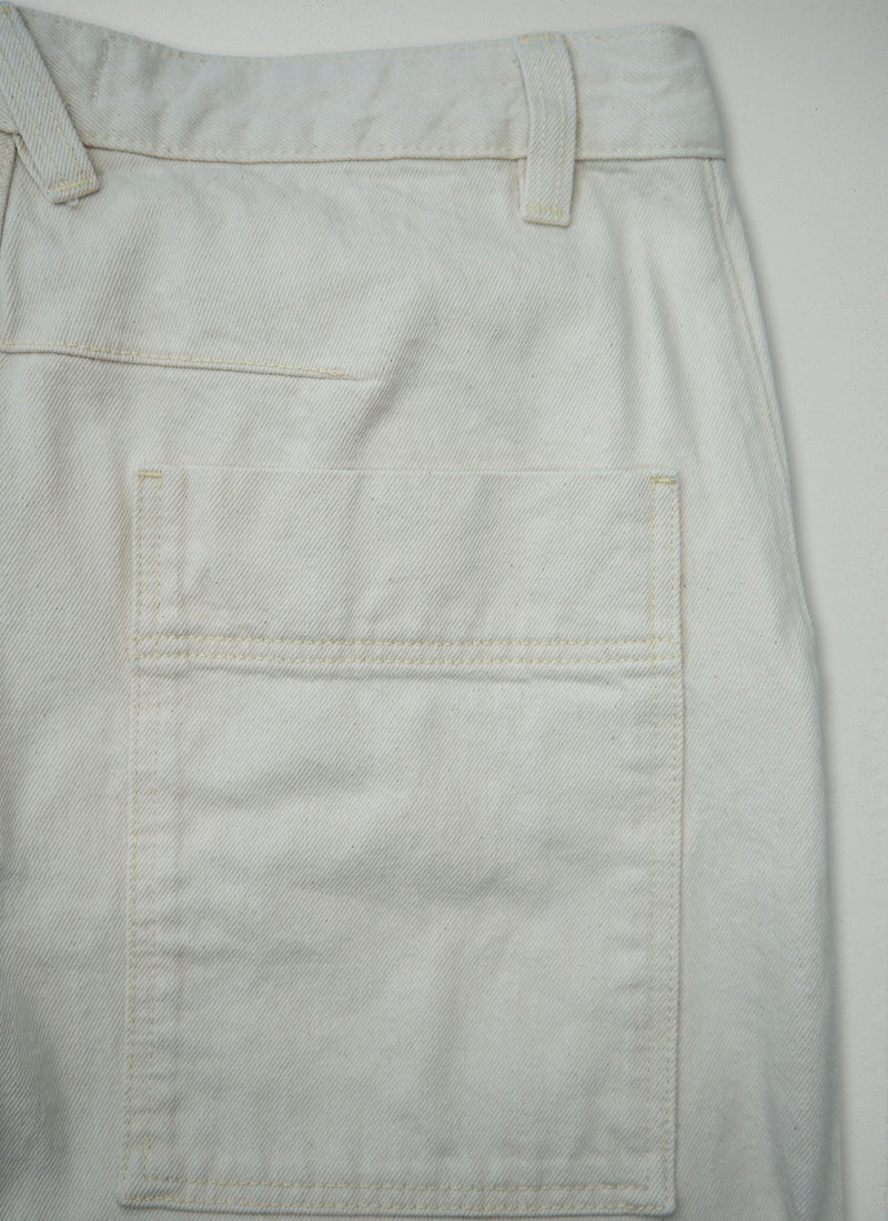 Reworn Relaxed Wode Leg Denim Trousers Size 12 (1594) | Ecru