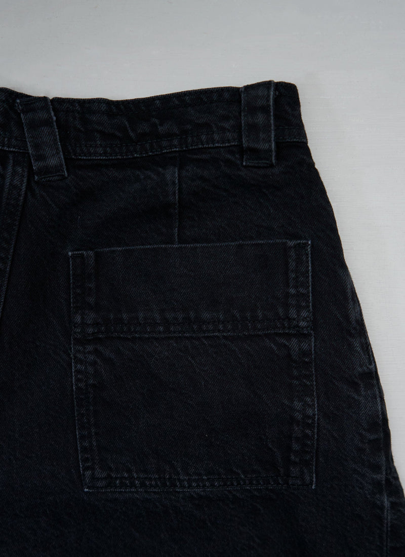 Reworn Denim Pleat Front Trousers Size 10 (1110) | Carbon Black