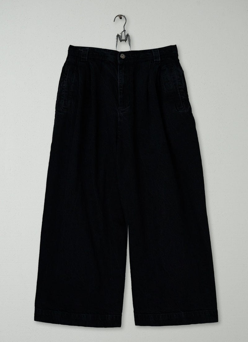 Reworn Denim Pleat Front Trousers Size 10 (1110) | Carbon Black