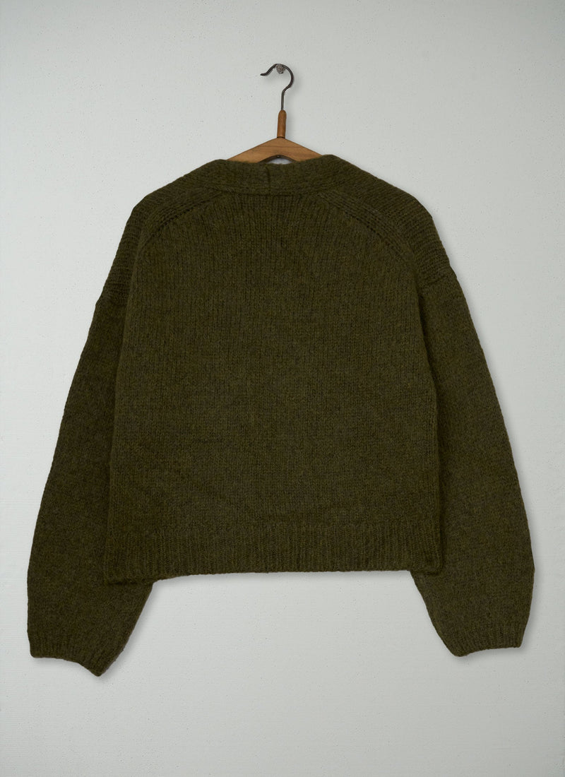 Reworn Alpaca Blend Cardigan Size S (1630) | Olive Melange