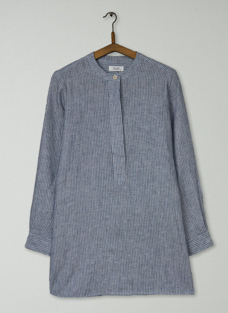 Reworn Striped Linen Long Shirt Size 6 (953) | Multi