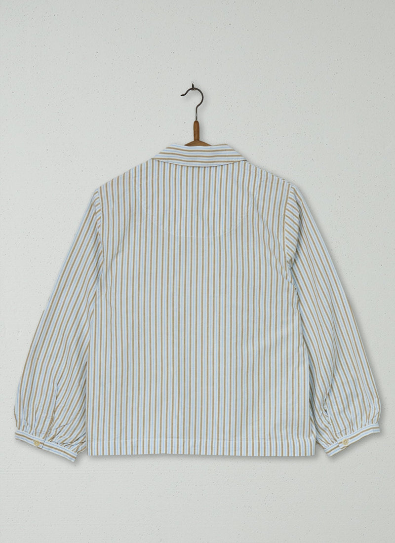 Reworn Stripe Cotton PJ Shirt Size 12 (657) | Sky Blue