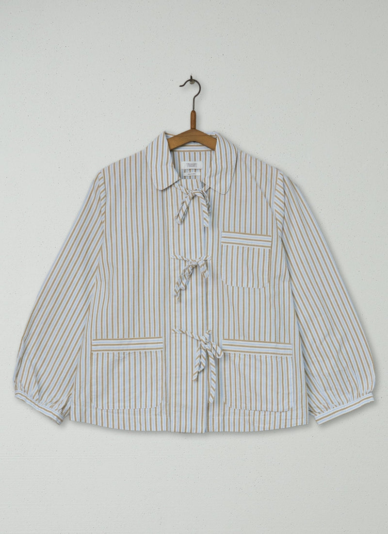 Reworn Stripe Cotton PJ Shirt Size 12 (657) | Sky Blue