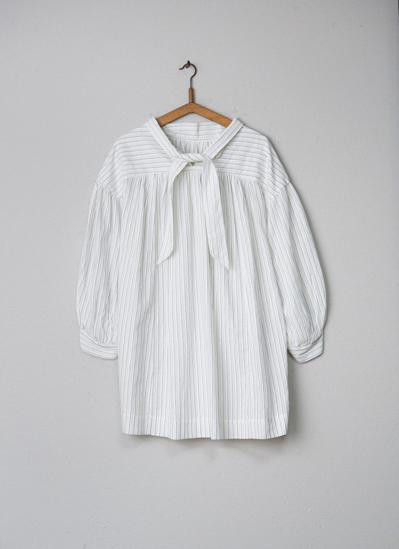 Reworn Cotton Tie Neck Shirt Size One Size (008) | Ecru/Charcoal