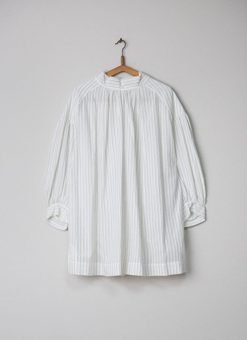 Reworn Cotton Tie Neck Shirt Size One Size (008) | Ecru/Charcoal