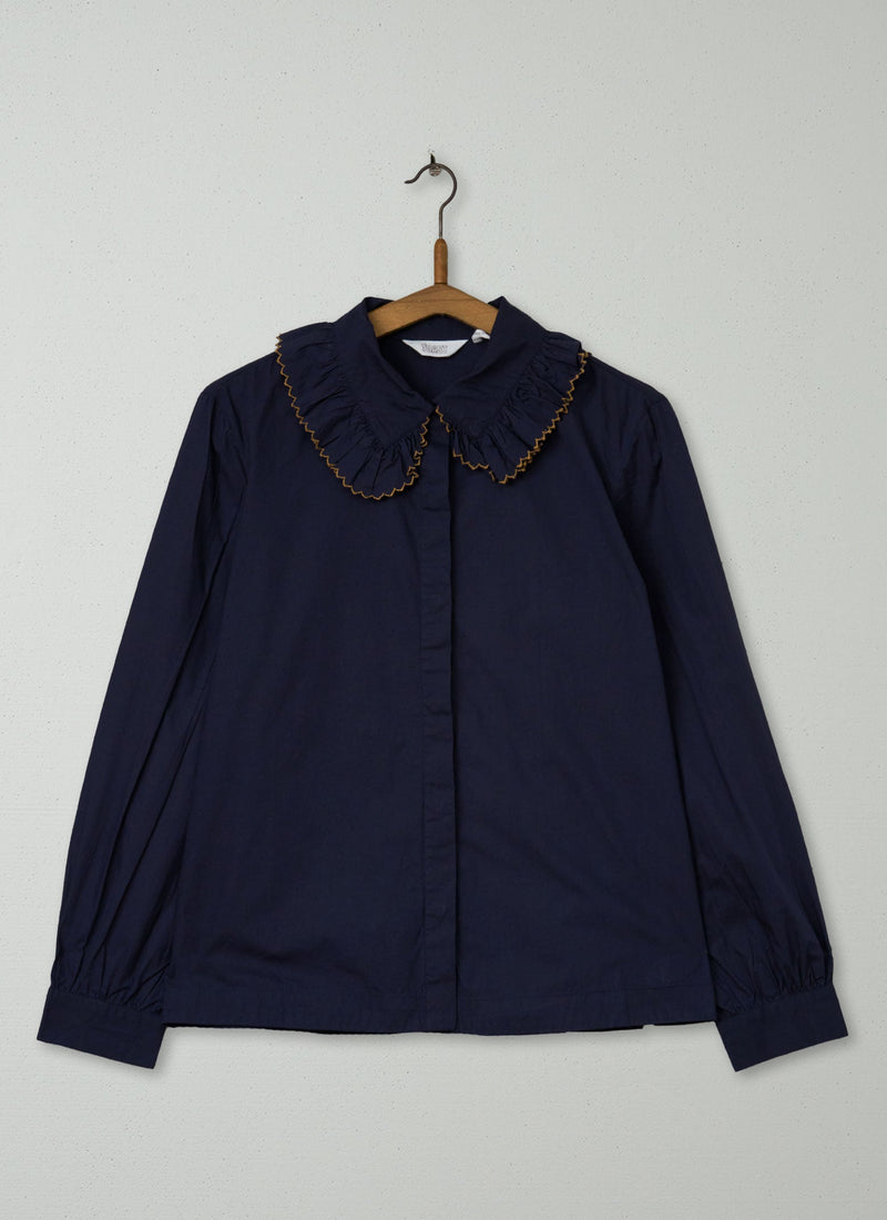 Reworn Scallop Neck Shirt Size 14 (436) | Navy